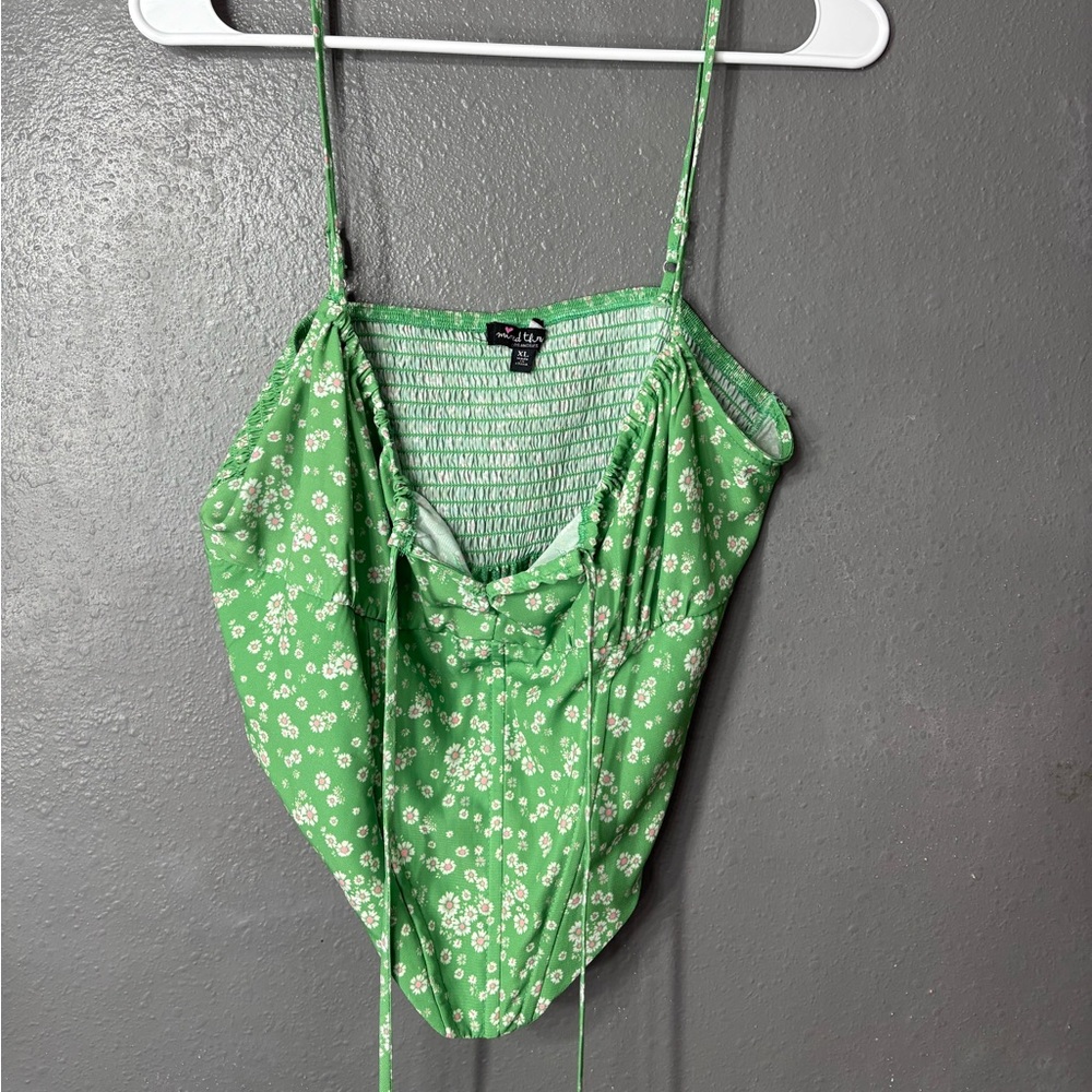 Green Flower print cropped shirt